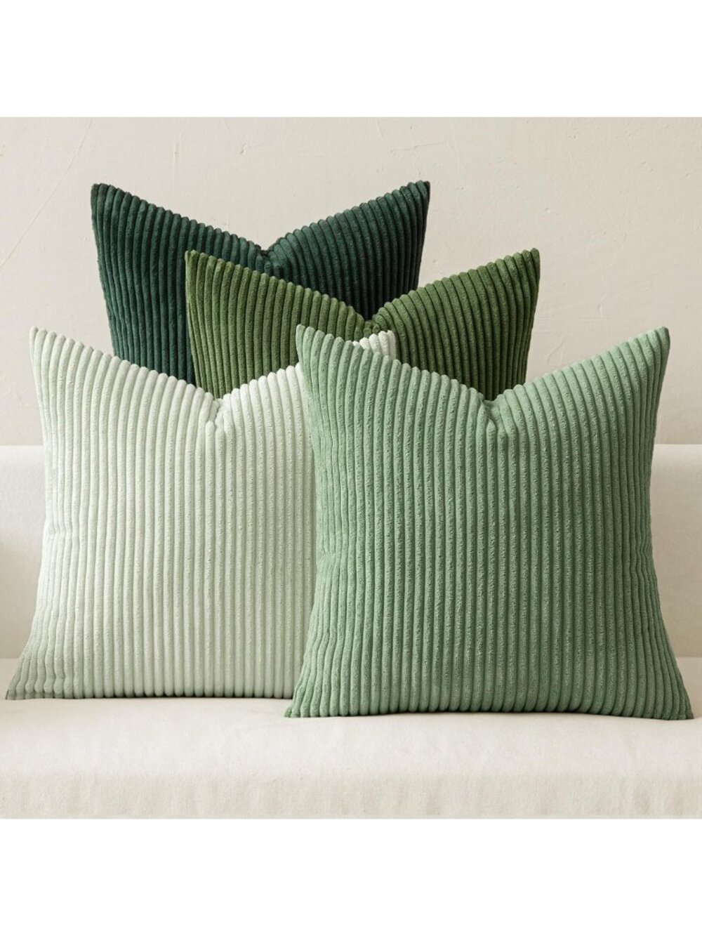Soft Forest Green Corduroy Decorative Throw Pillow Covers 18x18 - Cozy Home